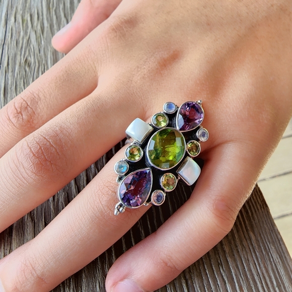 Nicky Butler 925 Sterling Silver Peridot Amethyst Pearl Ring NWT Designer Size 8 - Picture 5 of 12